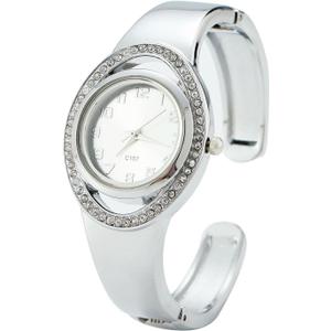 Womens Bracelet Watch with Easy Read Arabic Numerals Dial, Stainless Steel Bangle Band, Quartz Dress Watch for Women in Silver 