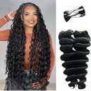 Human Hair Loose Deep Wave Knotless Pre-Separated Feather Crochet Hair Extensions Crochet Human Hair Extensions Natural Color 16inch 120g