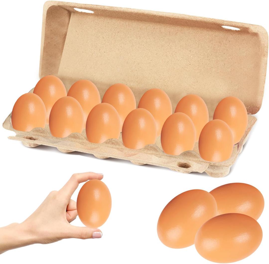Chochkees Wooden Fake Eggs 12-Pack, Life Size Brown Eggs, Perfect for Easter Crafts, Dcor and Egg Hunts, 2.3" Inches