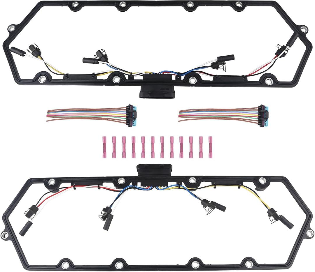 WMPHE Compatible with Powerstroke Diesel Valve Cover Gasket with Injector Glow Plug Harness Ford Truck 7.3L 1998 1999 2000 2001 2002 2003, OEM F81Z-6584-AA, F81Z-9D930-AB, 615-201