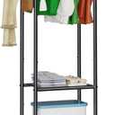 Clothing Rack with Wheels, Small Clothes Rack for Hanging Clothes, 73 Inches Metal Hanging Racks for Clothes, Rolling Garment Racks with 3 Shelves, Display Rack for Small Space, Black