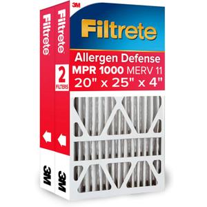Filtrete 20x25x4 Air Filter, MPR 1000, MERV 11, Allergen Defense 12-Month Deep Pleated 4-Inch Air Filters, 2 Filters