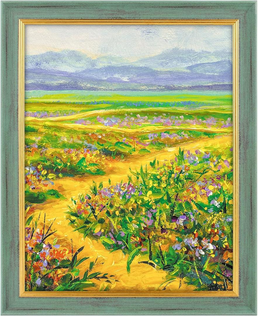 Golden State Art 11x14 Picture Frame Plexiglass Green with Gold Color | Acrylic Front, Fits 11x14, Photo, Art, Poster or Print Display, Ornate Vintage Finish Photo Frame