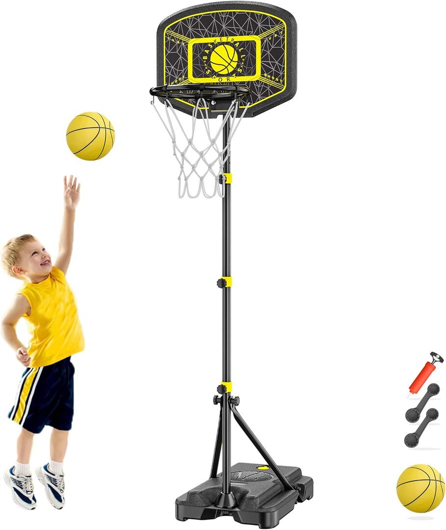 Kids Basketball Hoop GILIKOKO Adjustable Height 3.6 ft-6.2 ft Indoor Outdoor Toddler Plastic Basketball Goal Outside Yard Games Toys Gifts for Children (black)