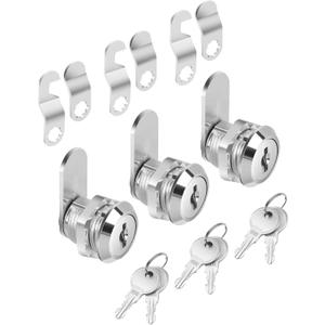Bates- Cabinet Locks with Keys, 5/8" Long, 3 Pack, Cam Locks for Cabinets Keyed Alike, File Cabinet Lock with Key