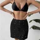 WDIRARA Women's Hollow Out Crochet Knit Cover Up Skirt High Waisted Sheer Beach Skirts (Black) X-Small
