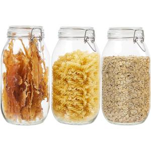 3 Pack 68 oz Glass Jars with Airtight Lids  Food Storage Containers with Preserving Seal Wire Clip Fatening, Glass Canisters for Kitchen Canning Flour, Cereal, Sugar, Beans (68oz*3)