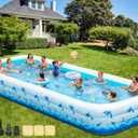 Extra Large Inflatable Swimming Pool – 165" x 76" x 22" Oversized Blow Up Pool for Adults, Big Family Backyard Pool with Pump, Thickened Kiddie Pool for Summer Water Party, Easy Set Up
