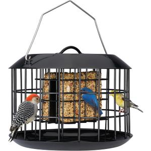 Kingsyard Squirrel Proof Suet Feeder, Cage Bird Feeders for Outdoors Hanging, All Metal, Double Suet Cake Capacity, Tray & Weatherproof, Black