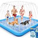 Splash Pad, 107"- 80" Non-Slip Splash Pad for Kids and Dogs, Thickened Durable Square Dog Pool with Sprinkler Summer Outdoor Water Toys for Toddler Girls Boys Children Pet (Blue)