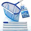 20 Inch Pool Skimmer Net with 47.2 Inch Telescopic Pole, Heavy Duty Deep Fine Mesh Leaf Rake, Detachable Aluminum Pole Cleaning Tool for Inground & Above Ground Pool, Hot Tub, Pond Fountain