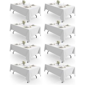 Pureegg Rectangle Table Cloth 60" x 102" 8 Packs, Durable Polyester Tablecloth Offers Reusable & Washable Protection, Ideal for Outdoor Party, Picnic, Wedding, Banquet and Birthday, White
