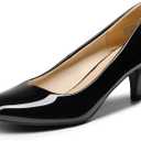 DREAM PAIRS Women's Dress Comfortable Low Heel Pump Shoes (8.5, Black/Pat)