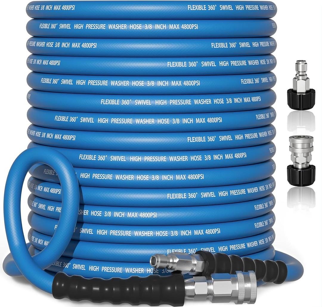 Pressure Washer Hose, 3/8" x 150FT Power Washer Hose, Kink Resistant Hot and Cold Water Flexible Washing Hose Max 248F, 4800 PSI Commercial Industrial Grade Steel Wire Braided Extension Hose