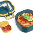 2 x Bento Box for Adults & Kids  Single Compartment Lunch Box,Food Container,BPA-Free,Microwave & Dishwasher Safe with Removable Divider,Utensils & Sauce Jar-Blue (Plastic Single Layer)