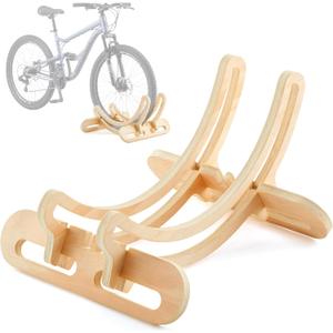 1 Pack Wooden Stationary Bike Floor Stand Bicycle Indoor Storage 4 Adjustable Sizes Fit Commuter, Mountain, Road, Gravel Bikes Etc, Bike Wheel Wooden Display Stop Suitable for Home (Hollow)