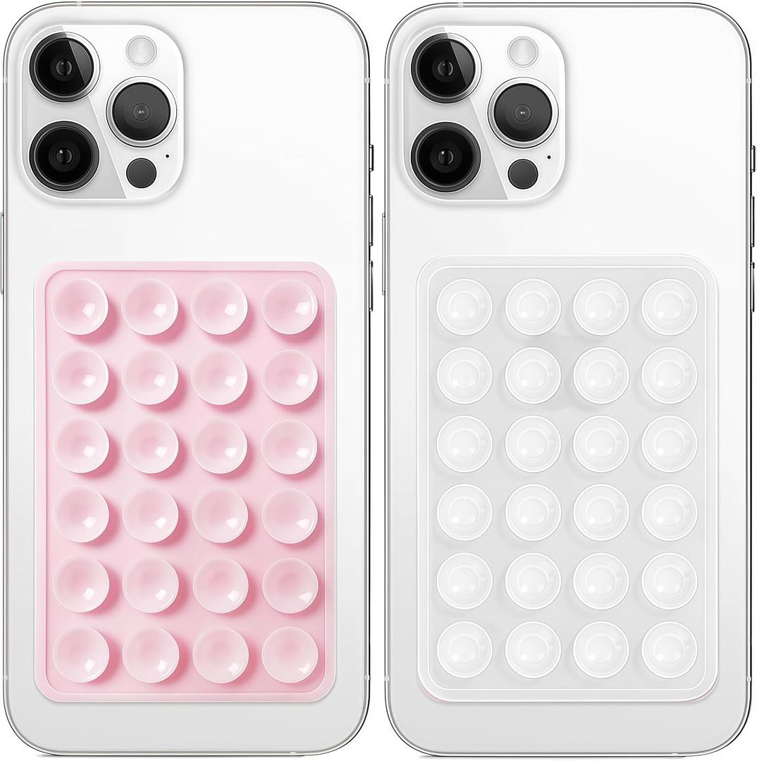 Galundge 2 Pack Silicone Suction Phone Case Mount, Non Slip Sticky Grip, Silicon Adhesive Suction Cup Mount, Strong Grip Holder for Selfies and Videos (LightPink&Translucent)