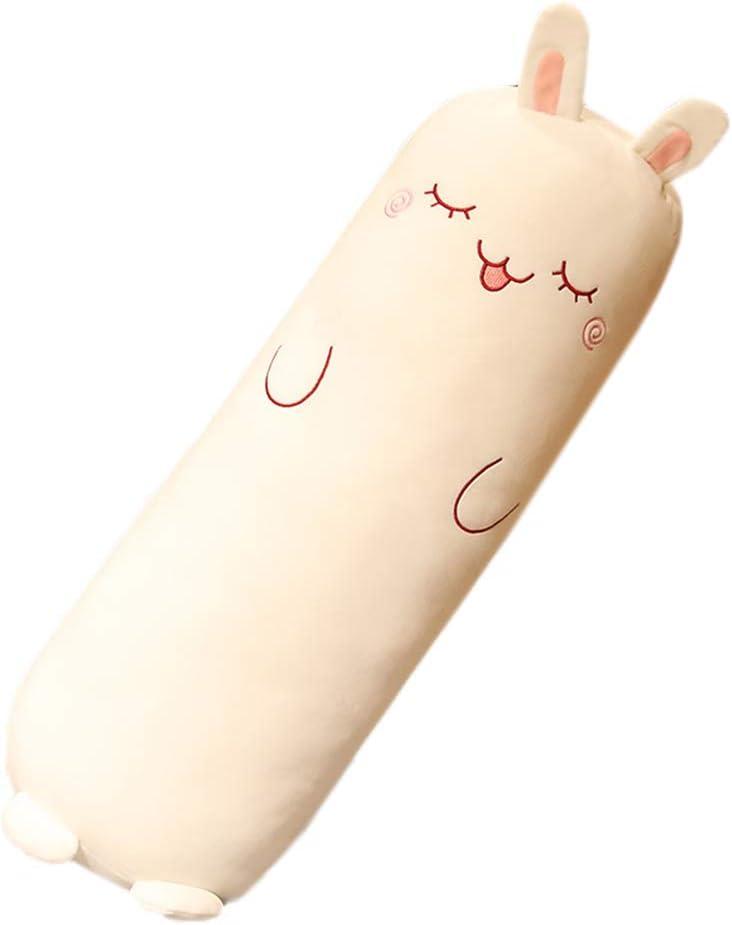 Cute Plush Long Bolster Pillow, Soft Sofa Bed Waist Pillow Cushion Round Roll Bolster Neck Pillow Cylinder Cervical Pillow for Leg, Knee & Neck Support (Rabbit, 70CM/27.6")