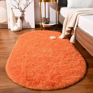 Softlife Fluffy Rugs for Bedroom, Shag Cute Area Rug for Girls/Boys and Kids Baby Room Home Decor, 2.6 x 5.3 Feet Oval Indoor Carpet for Nursery Dorm Living Room, Orange