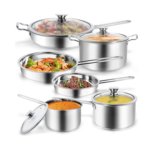 Aufranc 10-Piece Pots and Pans Set, Stainless Steel Cookware Set- Includes Ergonomic Handle Saucepans, Skillets, Dutch Oven, Stockpot, Steamer & More - Premium Pots and Pans for Home Chefs