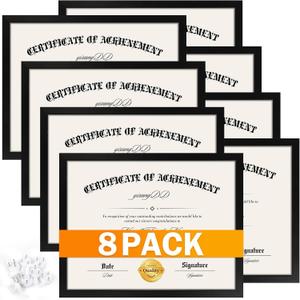 YixangDD 8 Pack Certificate Frames 8.5 x 11, College Diploma Frame with Clear Plexiglass, Black Degree Document Frame for Wall and Tabletop Display