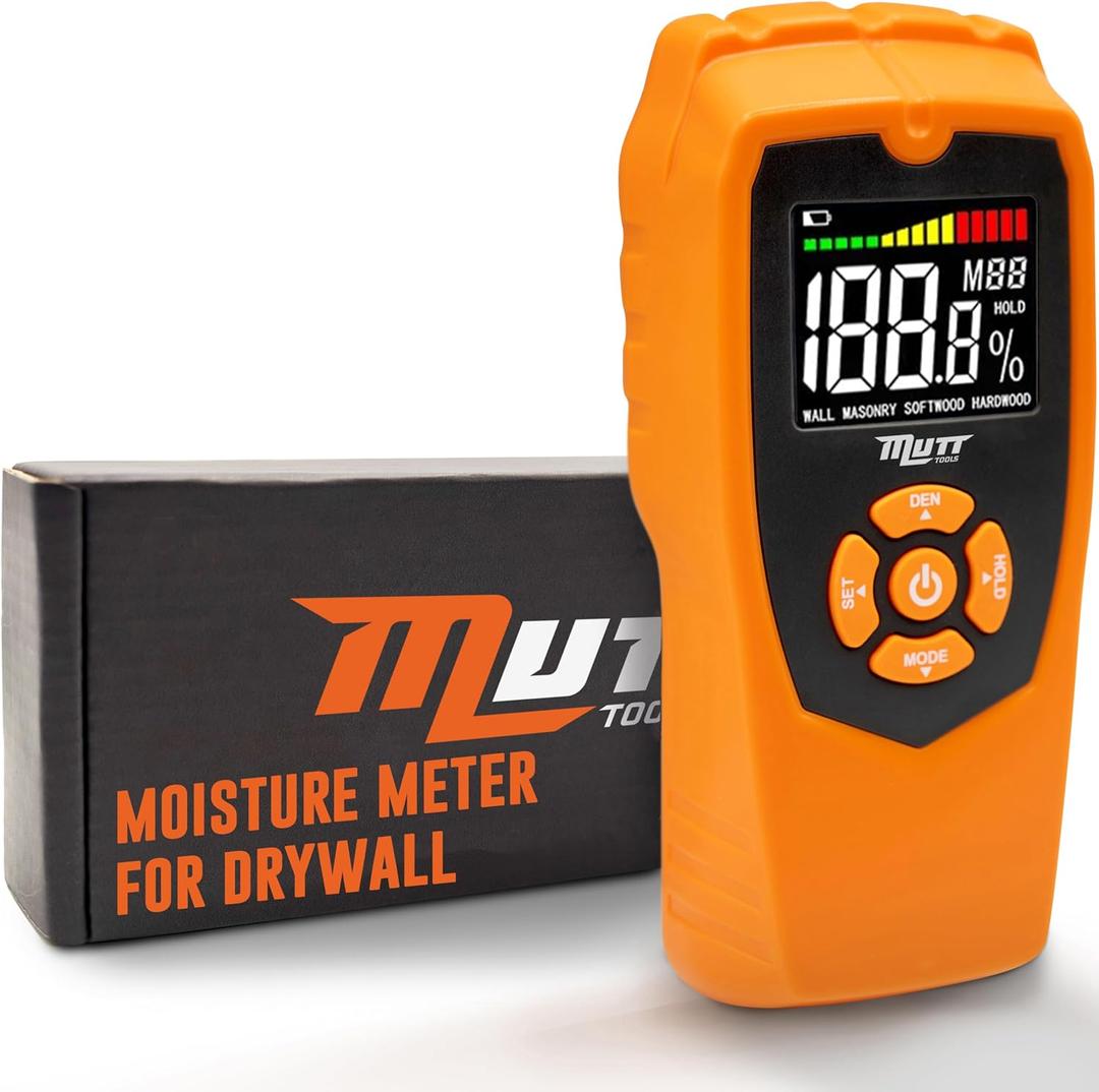Mutt Tools Pinless Moisture Meter for Drywall  Non-Destructive Wood Moisture Meter for Walls, Wood and Masonry  Detects up to 2 Inches Below the Surface
