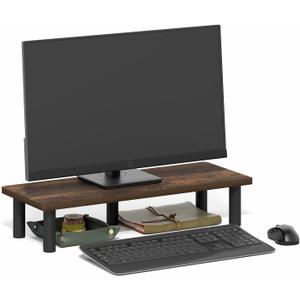 Furinno Turn-N-Tube Monitor Stand Riser, 23.6" Wide Rectangle Monitor Riser, Laptop Stand for Desk, Office Desk Accessories, Desktop Organizers and Accessories, Toolless Assembly, Amber Pine