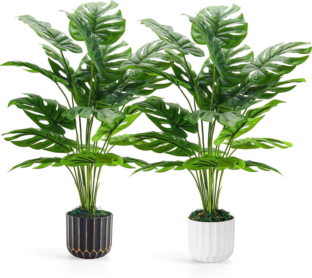 Der Rose 2Packs 28'' Fake Plants Tall Artificial Monstera Faux Plants Indoor for Living Room Home House Decor