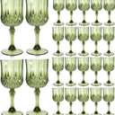 24 Pcs Plastic Green  Drinking Glasses, Plastic Water Goblets Green Vintage Reusable Drinkware Vintage Champagne glassware for Wedding Reception Grand Event Party, 7oz