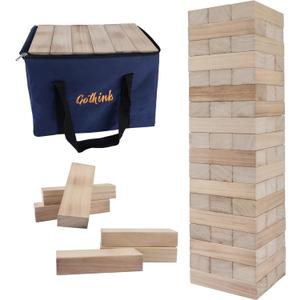 GOTHINK Giant Tumble Tower Game, Large Tumbling Tower Stacking to Over 4 FT 54pcs Wooden Jumbo Blocks for Outside Yard Games with Carry Case Timber Stacking Game Night Toy Gift for Kids Adults Family