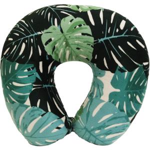 Wolf Essentials Adult Cozy Soft Microfiber Neck Pillow for Travel – Compact, Machine Washable - Perfect for Airplane, Car, or Home Use - Filled and Finished in the USA – Monstera Leaf