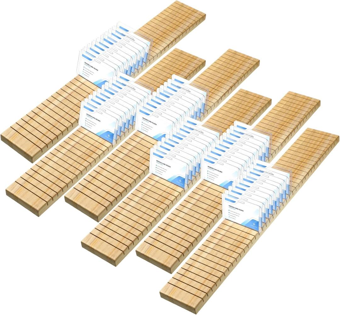 Wesiti 6 Pcs Wooden Name Badge Holder ID Badge Tray Organizer Name Tag Holders Note Card Organizer Plate Table Holders Sign Decor for Office Business, 23.62 x 3.5 x 0.75 Inch(Wood Color)