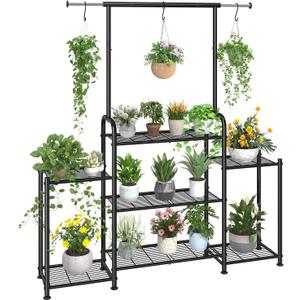 Simple Trending Plant Stand Indoor Outdoor, Metal 3 Tier Tall Hanging Plant Shelf for Multiple Flower Planter Large Heavy Duty Ladder Plant Holder for Garden, Black