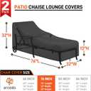 Arcedo Outdoor Lounge Chair Covers 2 Pack, Waterproof Patio Chaise Lounge Cover for Outdoor Furniture and Outside Stackable Cushions, 76" x 32" x 32" H, Black