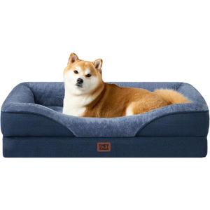 EHEYCIGA Orthopedic Dog Bed for Medium Dog, 35x22x6.5 Inch Memory Foam Dog Couch Bed with Sides, Waterproof Liner & Washable Removable Cover, Bolster Pet Sofa, Navy