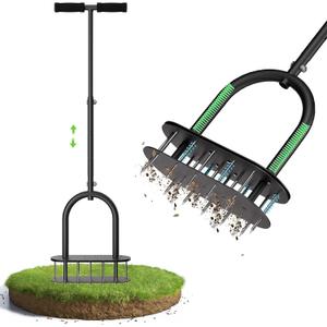 seasky Lawn Aerator, Manual Lawn Aerator Tool with Padded T-Handle, Wide Foot Plate & 15-3 Inch Solid Steel Spikes, Dual-Layer Design for Effortless Aeration in Lawn, Yard and Garden Soil (Black)