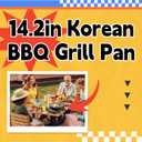 Korean Grill Pan Nonstick Round Griddle Pan Double Handle Korean BBQ Grill Plate for Gas Stove Top Outdoor Barbecue (36cm)