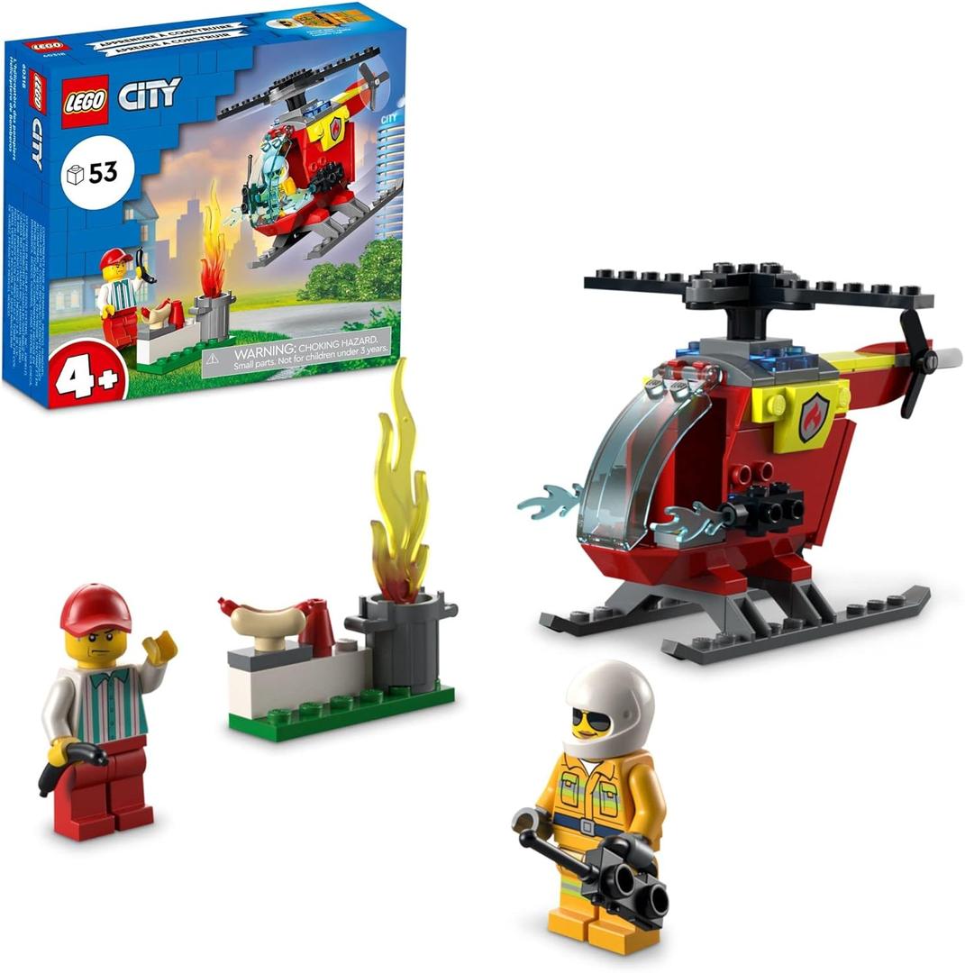LEGO City Fire Helicopter Toy 60318 for Preschool Kids, Boys and Girls 4 Plus Years Old, with Firefighter Minifigure & Starter Brick