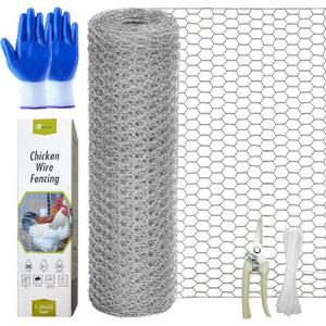 Chicken Wire Fencing, 24 Rifny 16.5 Inch x 60 Feet Chicken Wire Mesh Roll for Garden Plants, 0.6 Inch Mesh Hexagonal Galvanized Metal Poultry Wire Netting for Chicken Coop Rabbit Dogs Barrier