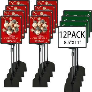 Sign Holder, 8.5 x 11 Inch Sign Stand with Adjustable Height Snap Open, Reusable Sign Stands for Display Advertising Business Signage, Vertical and Horizontal Two View Modes (Black, 12 Pack)
