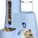 2 in 1 Hamster Water Bottle - Automatic Food Bowl, No Drip Small Animal Water Bottle Dispenser, for Syrian Dwarf Hamsters, Gerbils, Mouse, Hedgehog, Hamster Cage Accessories (Blue, Large)