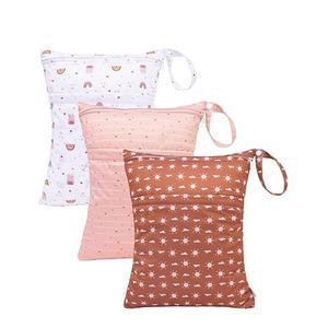 babygoal Wet Dry Bags for Baby Cloth Diapers, Washable Travel Bags, Beach, Pool, Gym Bag for Swimsuits & Wet Clothes with Two Zippered Pockets 3 Pack 3LN08