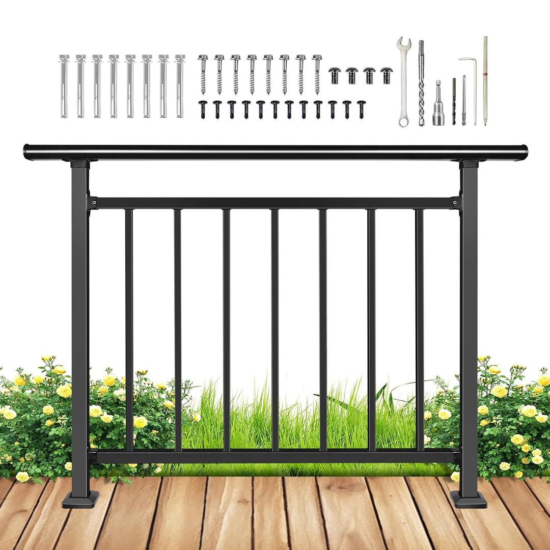 Upgrade Horizontal Deck Railing Kit, 40" H x 48" W Black Heavy Duty Wrought Iron Outdoor Guard Fence Handrail, Flat Hand Rails for Porch, Balcony, Patio, Deck and Other Outdoor/Indoor Spaces