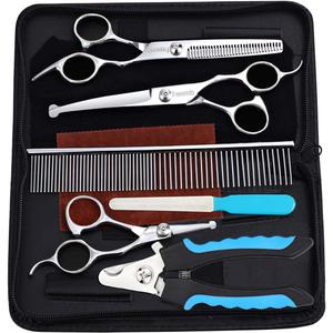 Dog Grooming Scissors Kit, Safety Round Tip, Heavy Duty Stainless Steel Dog Scissors and Nail Clippers, 6 in 1 Dog Grooming Kit