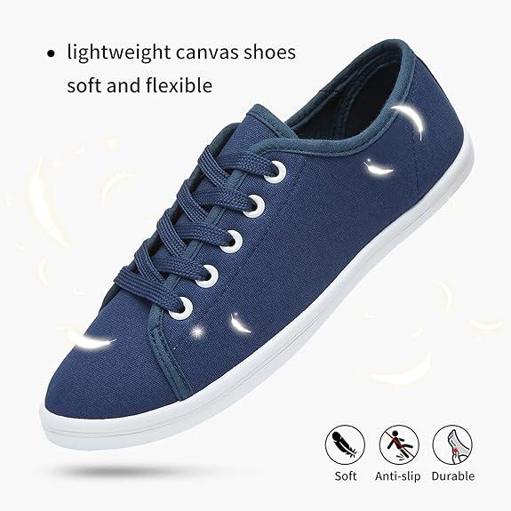Shupua Women's Casual Canvas Sneakers, Navy, Lace Up Flats 11/42