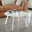 Meluvici Outdoor Side Table, Outdoor/Indoor Metal Steel Patio Coffee Table, Round Weather Resistant Anti-Rust, White, Pack of 1