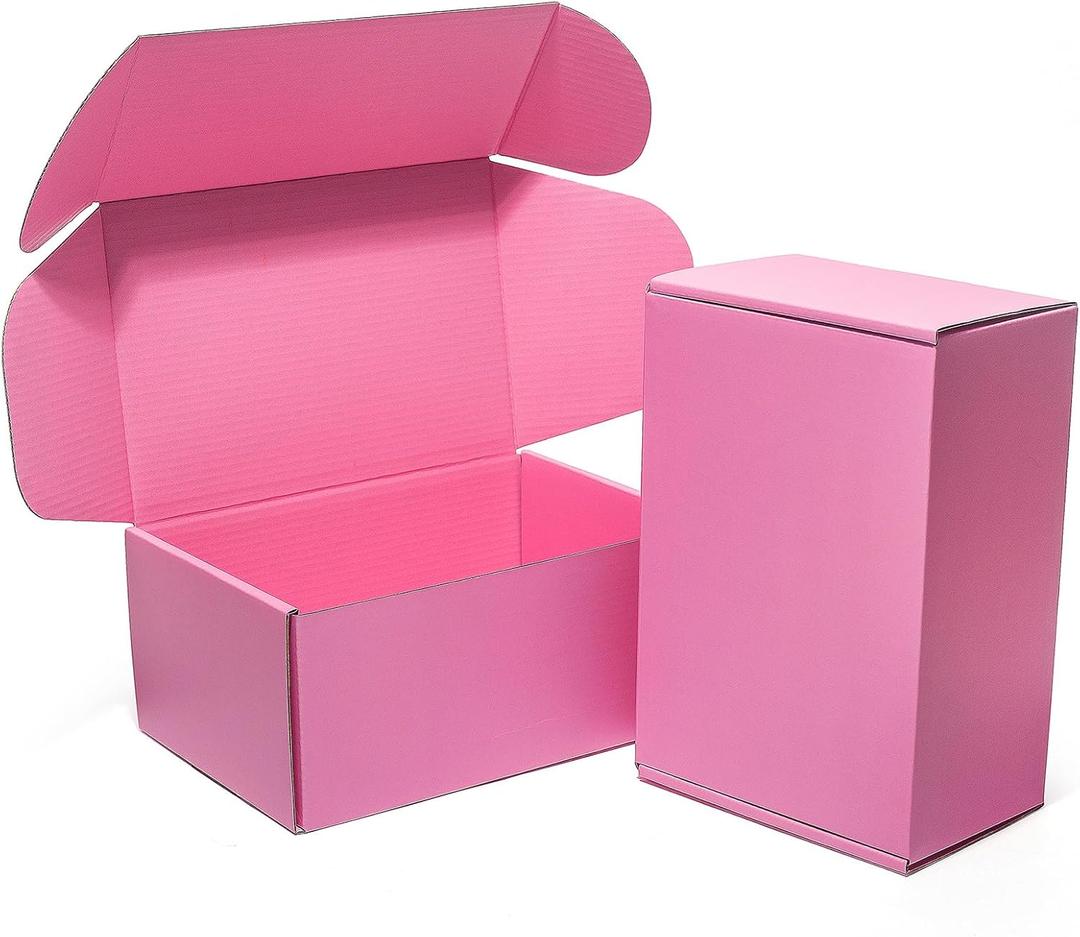 Pink Shipping Boxes 12x9x4 Inches 20 Pack Corrugated Cardboard Mailing Box for Small Business, Cute Tab Locking Literature Mailer Packaging Supplies for Packing Gifts Craft Books Shoes clothes