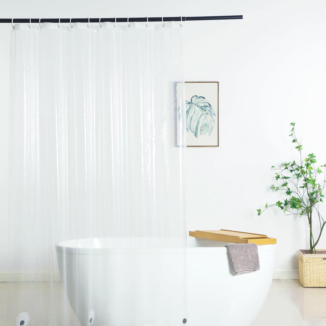Short Shower Curtain liner 60 inch Length, Midweight Clear Shower Curtain Sets for Bathtub-Premium PEVA Heavy Duty Bathroom Curtains with 12 Rustproof Grommets and 3 Magnets, Clear, 72x60 Inch