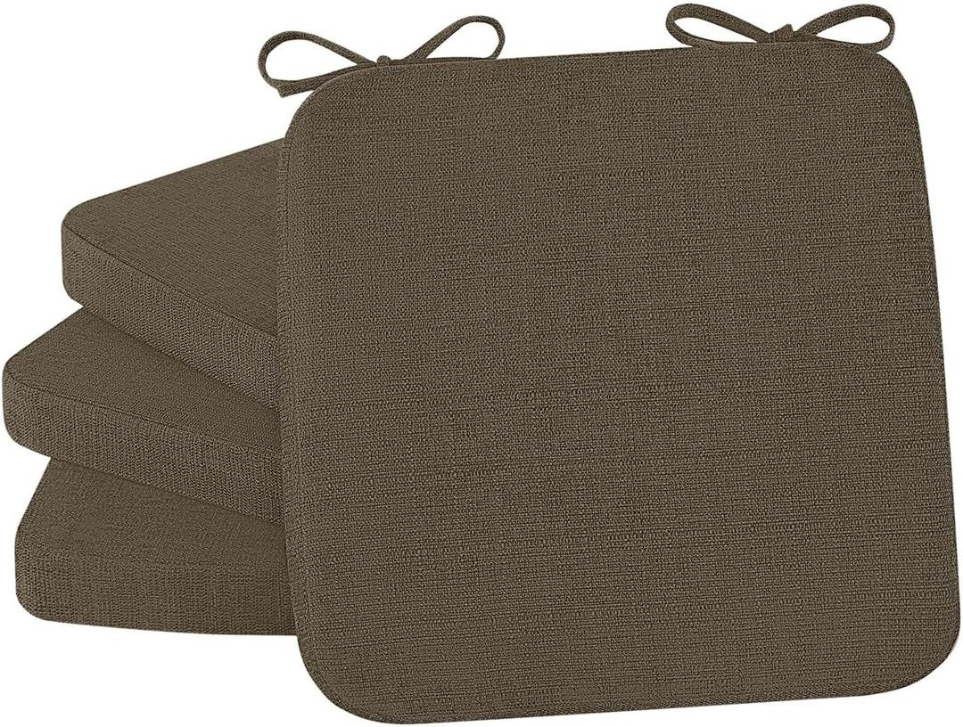 Cozyide Chair Cushions for Dining Chairs, Square Chair Pads with Ties and Non-Slip Bottom, Kitchen Chair Cushions 4 Pack, 16" x 16" x 2", Brown
