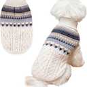 Knit Dog Sweater Turtleneck Cat Cold Weather Pullover Pet Vintage Cable Thick Warm Winter Clothes for Dogs Cats Pug Dachshund Yorkie (Beige, Large)